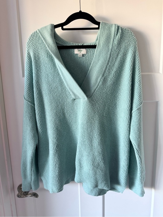 aerie Sweaters - Aerie Cozy Waffle-Knit V-Neck Sweater - Seafoam Oversized Medium